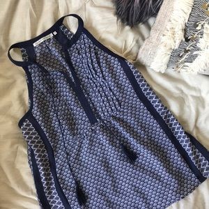 blue patterned blouse